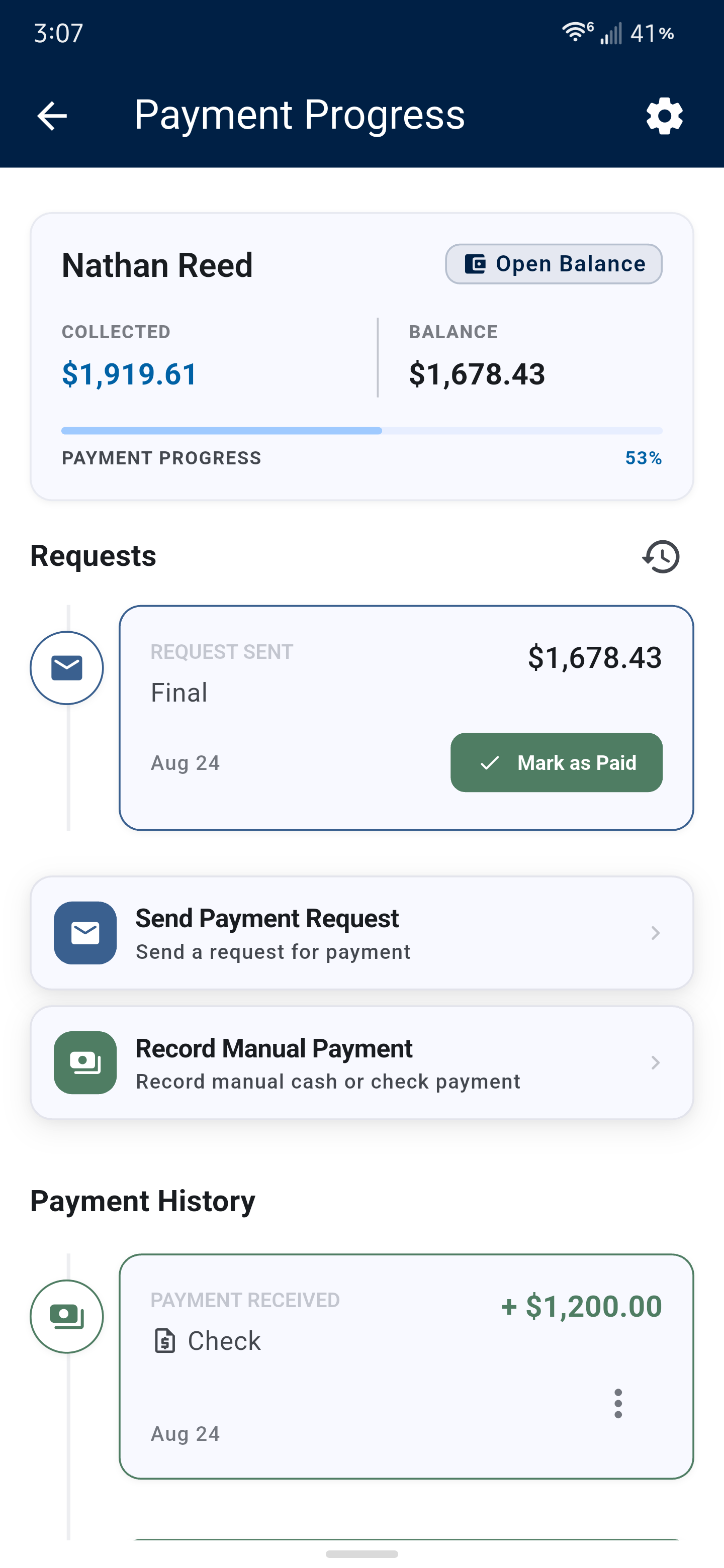 Payment collection and ledger interface preview